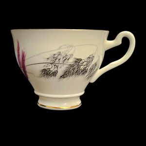 Vintage English Bone China Teacup Pink Wheat Grass Gold Trim Made in England